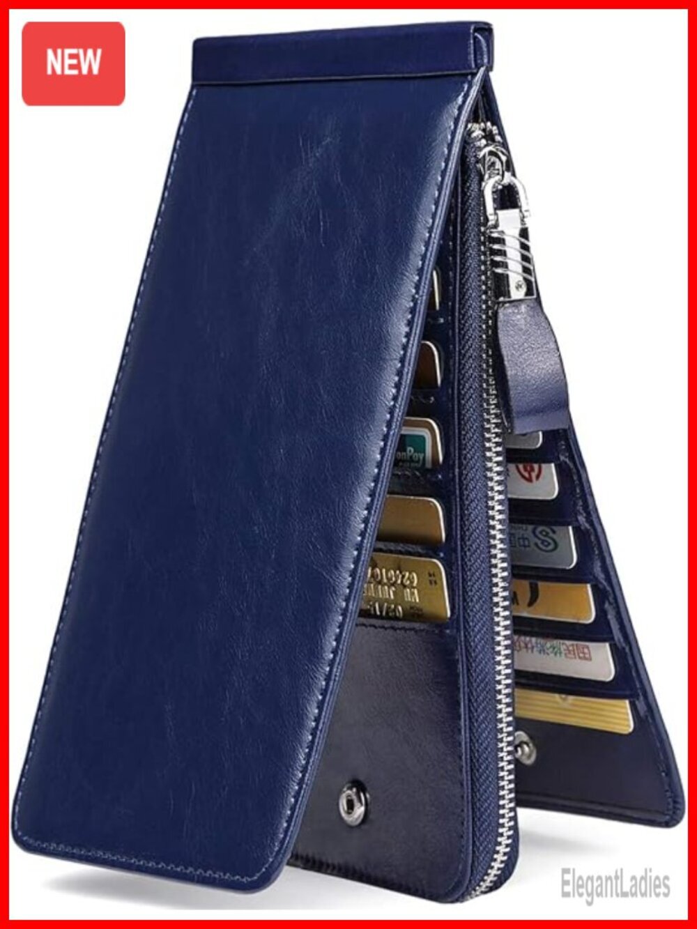 Genuine Leather RFID Wallet with 26 Card Slots & Zipper